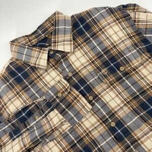 Timberland Mens Flannel Shirt L/G Long Sleeve Plaid Button Up Brown Blue‎ Beige
